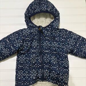 North Face Baby Navy Polka Dot Puffer Reversible Jacket 3-6M